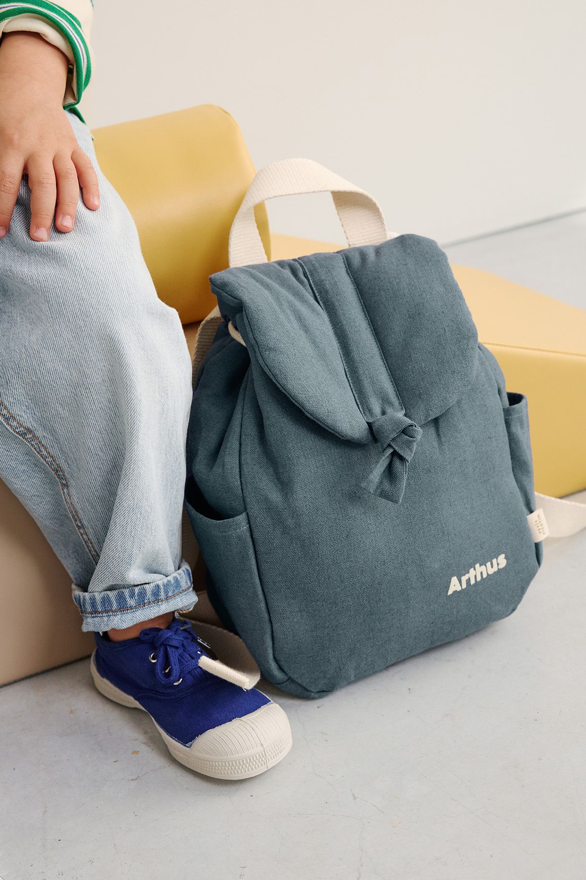 mochila para bebé de lino personalizable con asas ajustables