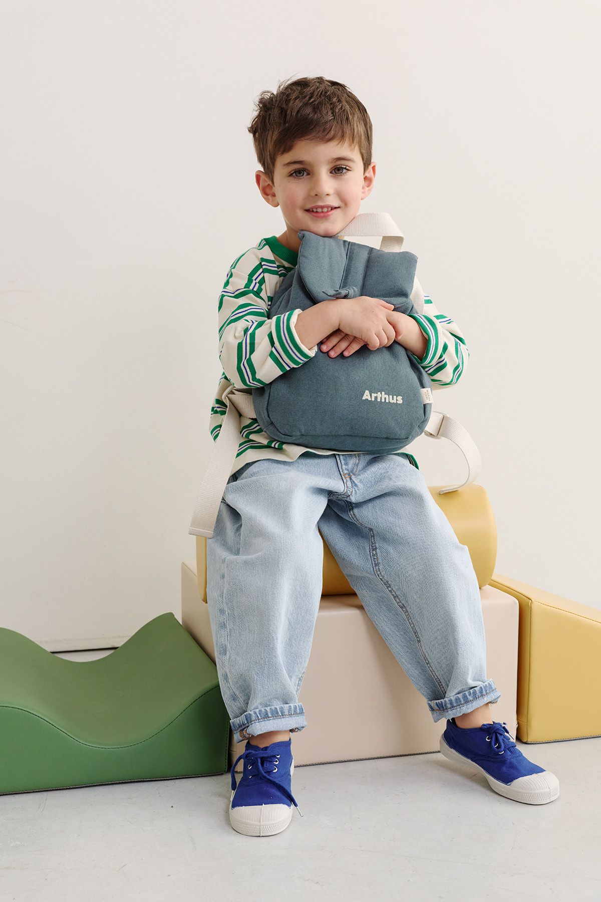 mochila para bebé de lino personalizable con asas ajustables