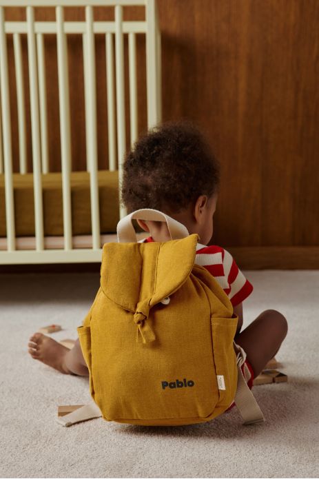 mochila para bebé de lino personalizable con asas ajustables