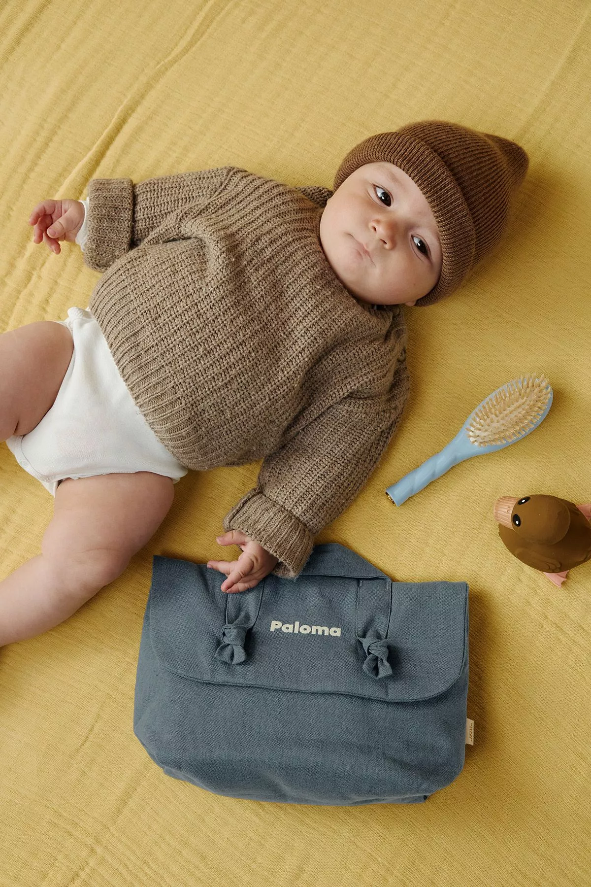 trousse de toilette en lin pour bébé personnalisable