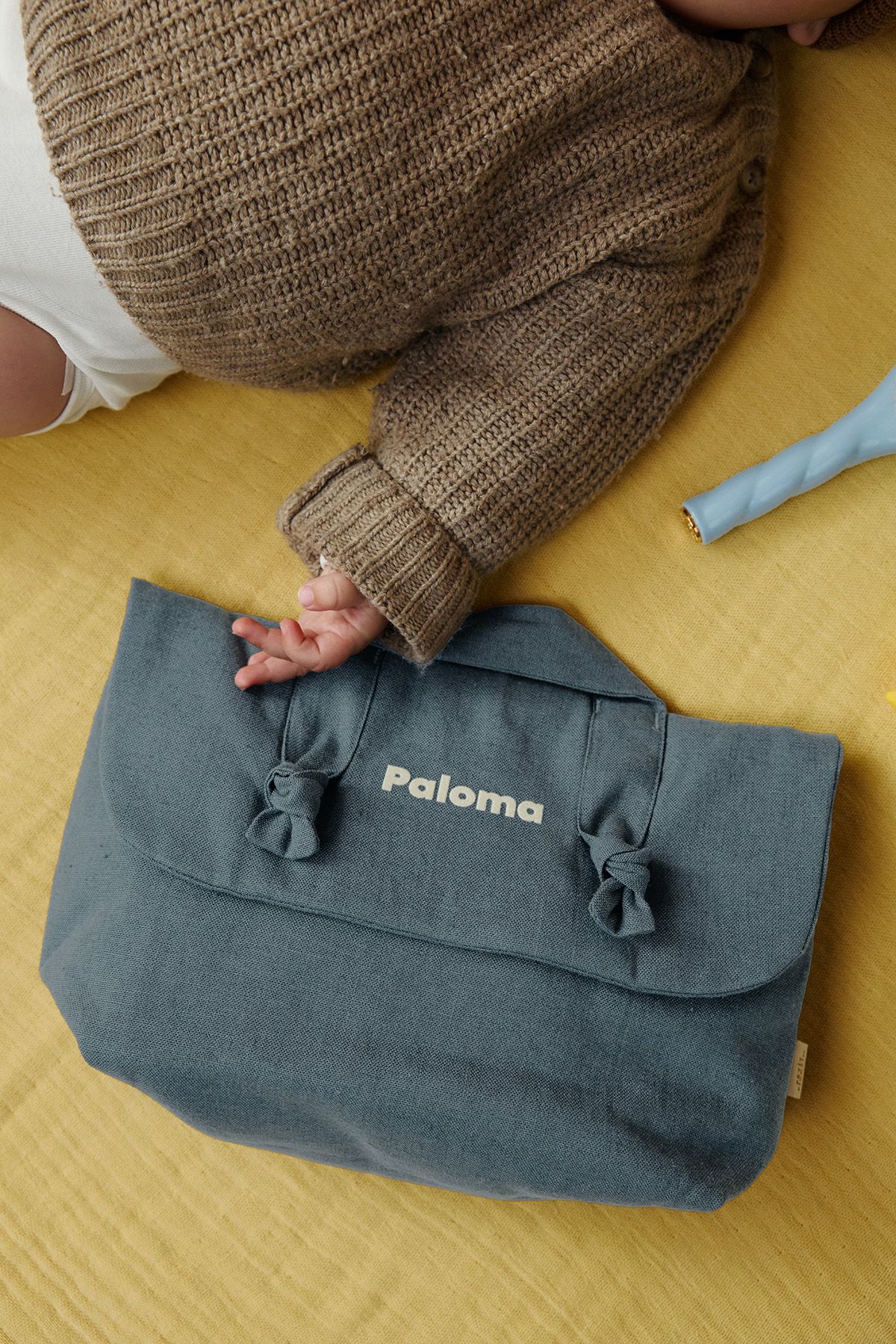 trousse de toilette en lin pour bébé personnalisable