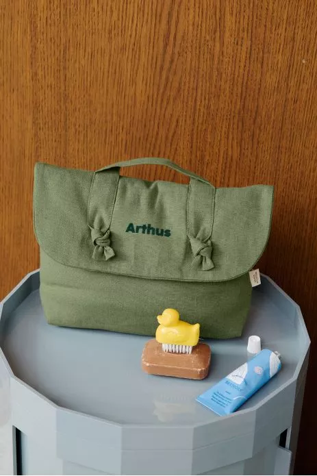 trousse de toilette en lin pour bébé personnalisable