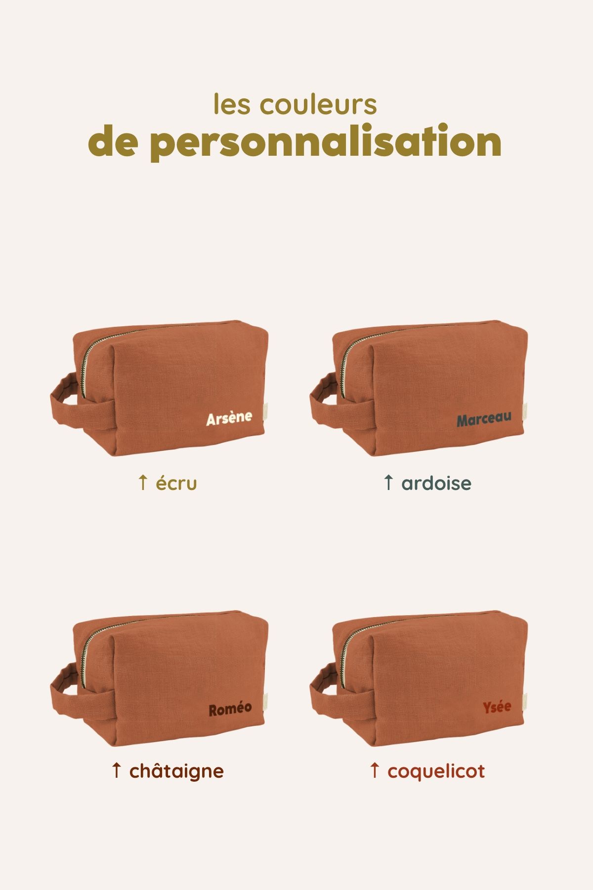 small personalizable linen toiletry bag for children and adults