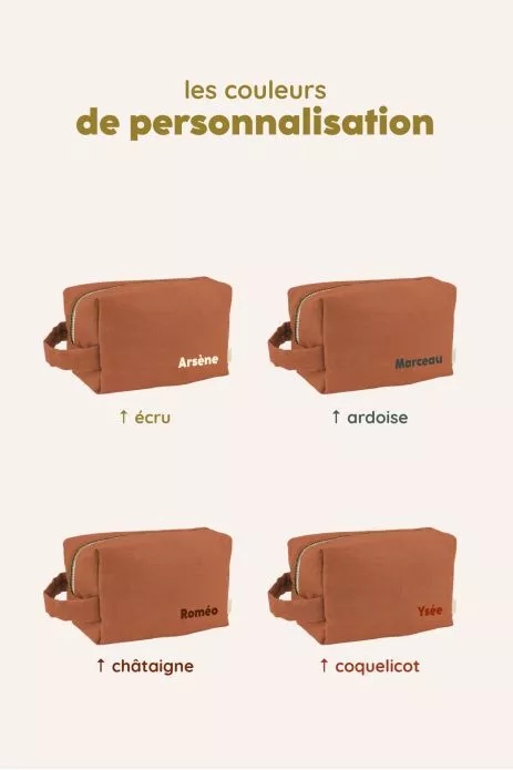 petite trousse de toilette en lin personnalisable pour enfant adulte