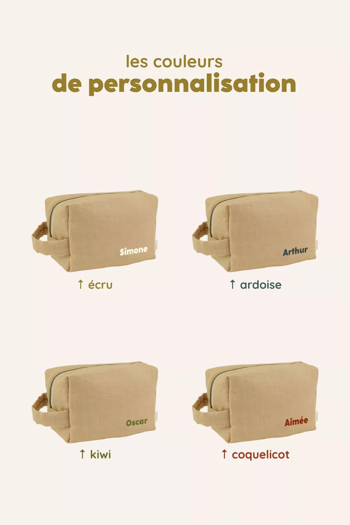 petite trousse de toilette en lin personnalisable pour enfant adulte