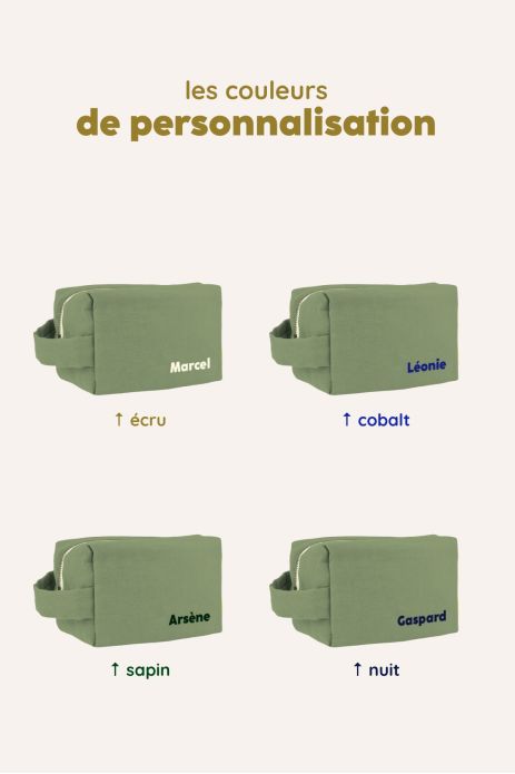 small personalizable linen toiletry bag for children and adults