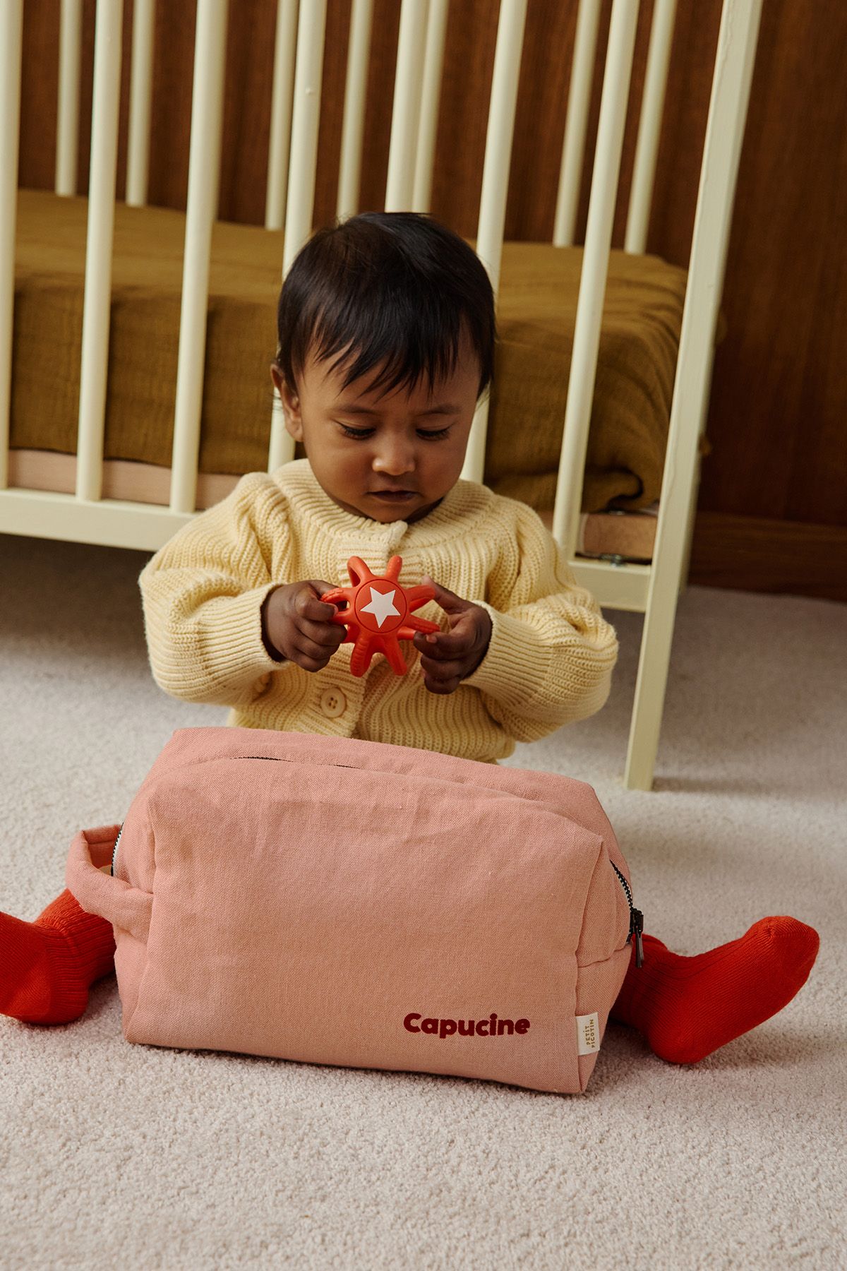 large personalized linen toiletry bag with interior pockets for children and adults