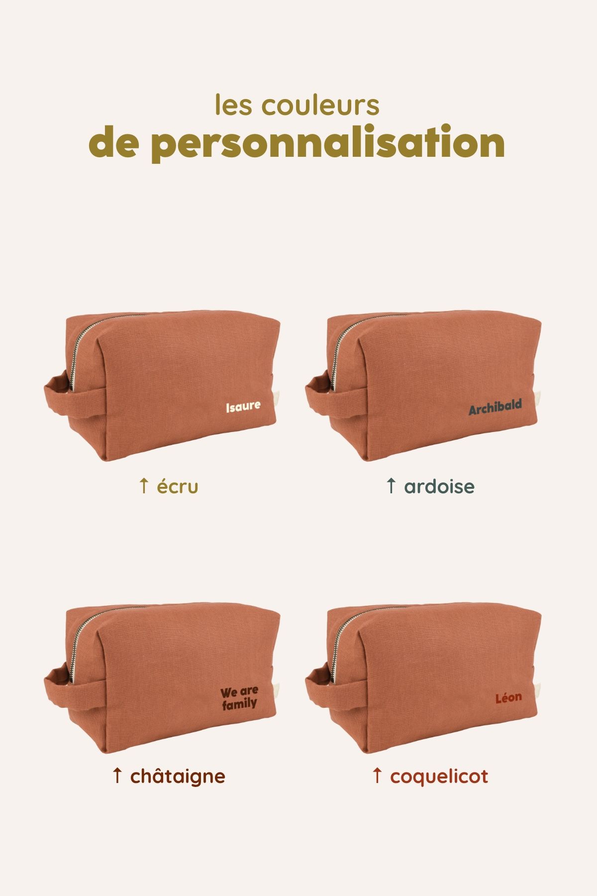 grande trousse de toilette avec des poches intérieures en lin personnalisable enfant adulte