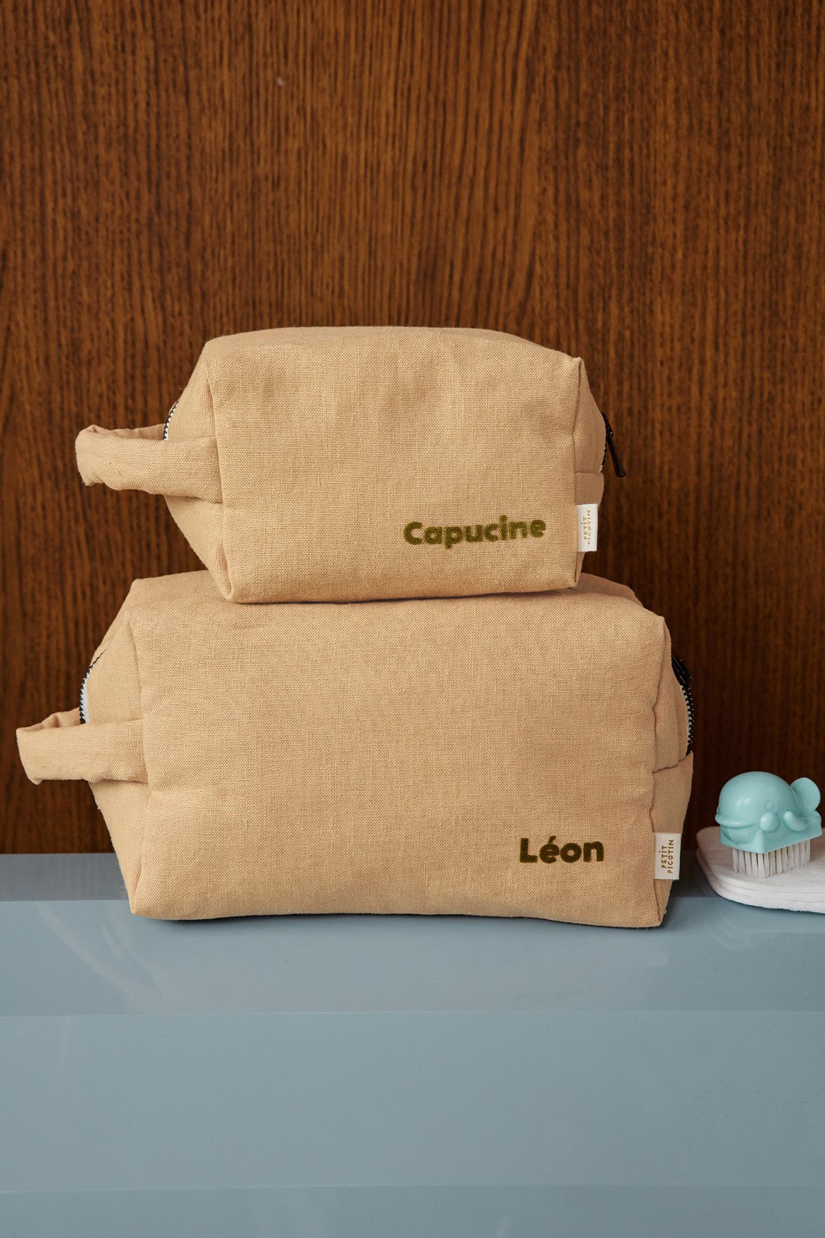 gran bolsa de aseo con bolsillos interiores de lino personalizable niño adulto