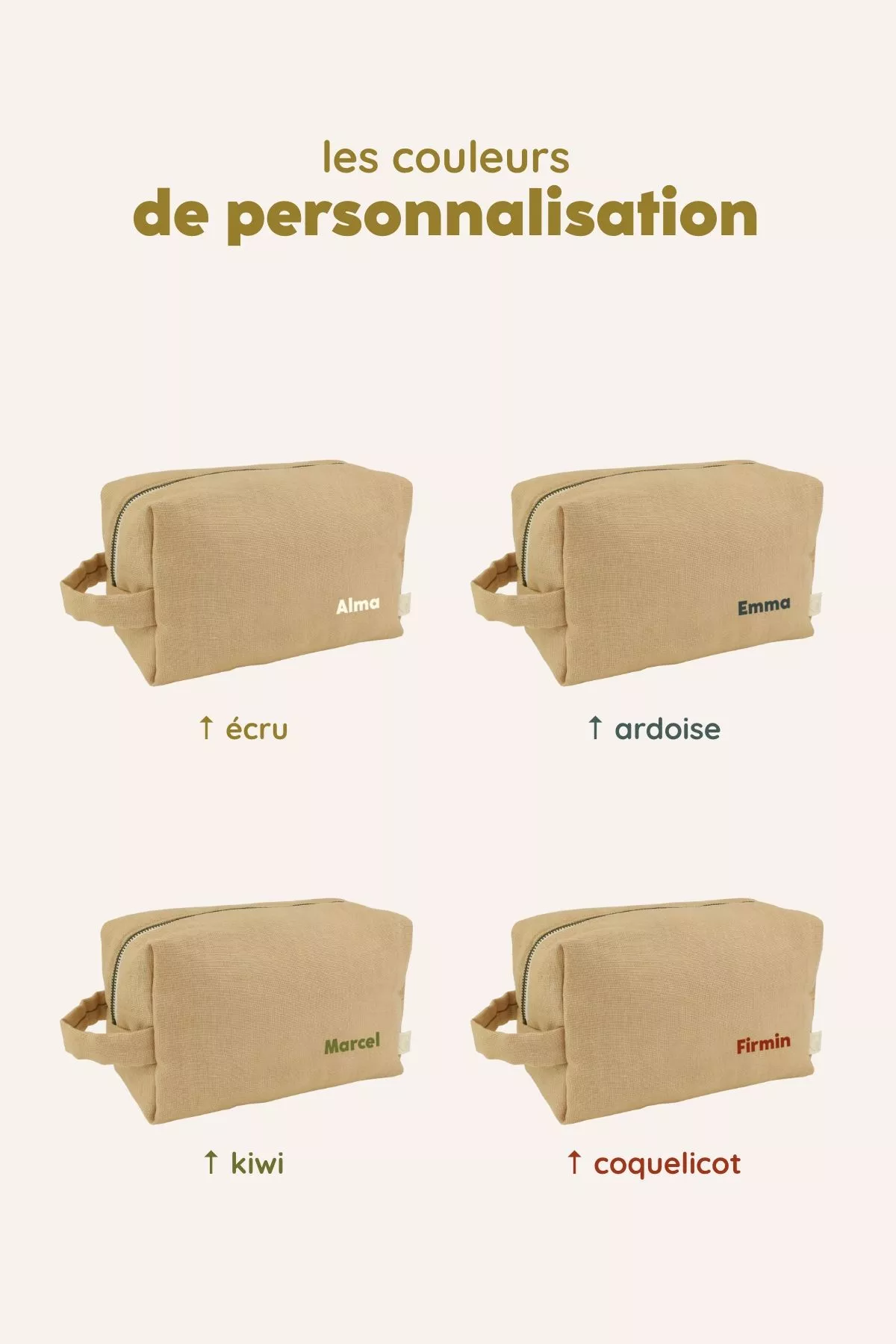 large toiletry bag with personalized interior linen pockets for children and adults