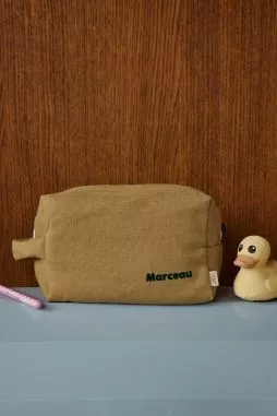 large toiletry bag with personalized interior linen pockets for children and adults