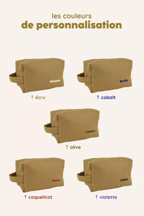 grande trousse de toilette avec des poches intérieures en lin personnalisable enfant adulte