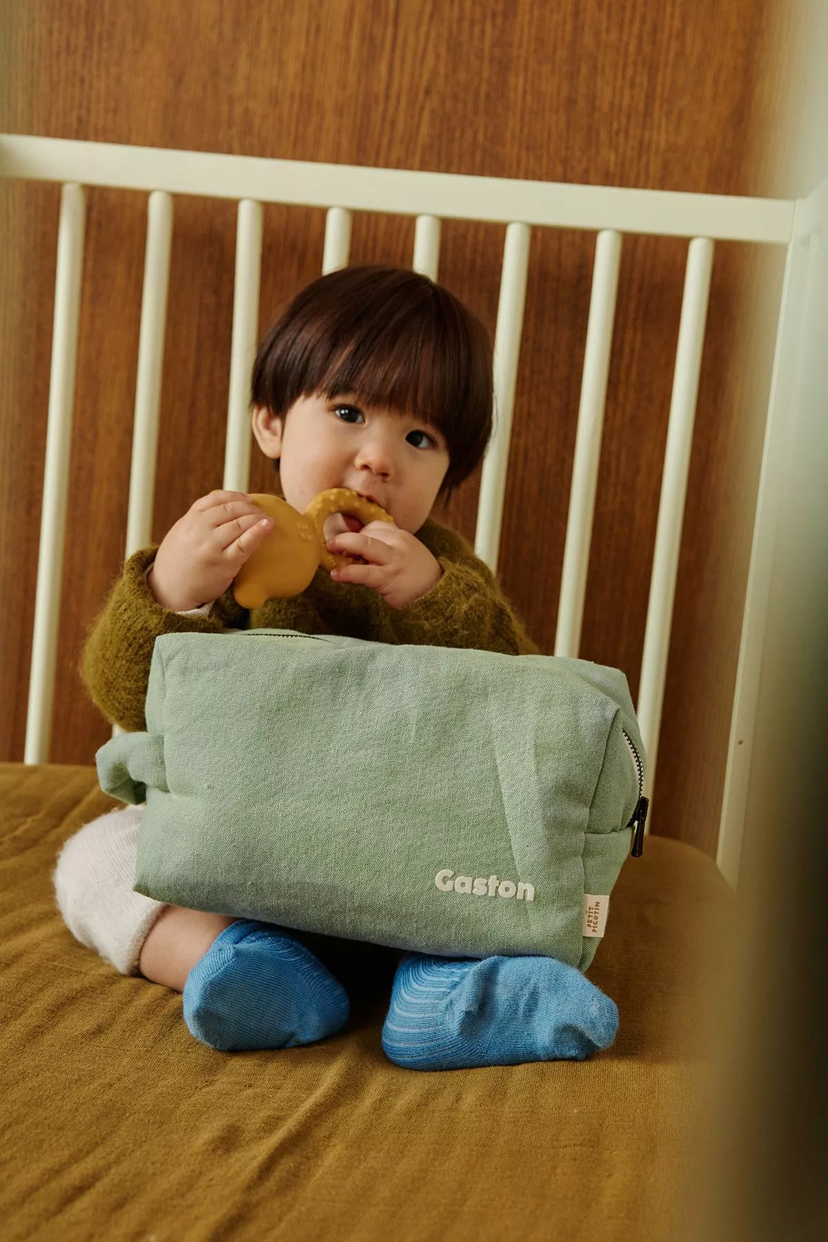 grande trousse de toilette avec des poches intérieures en lin personnalisable enfant adulte