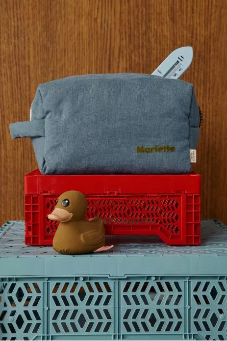 large toiletry bag with personalized interior linen pockets for children and adults