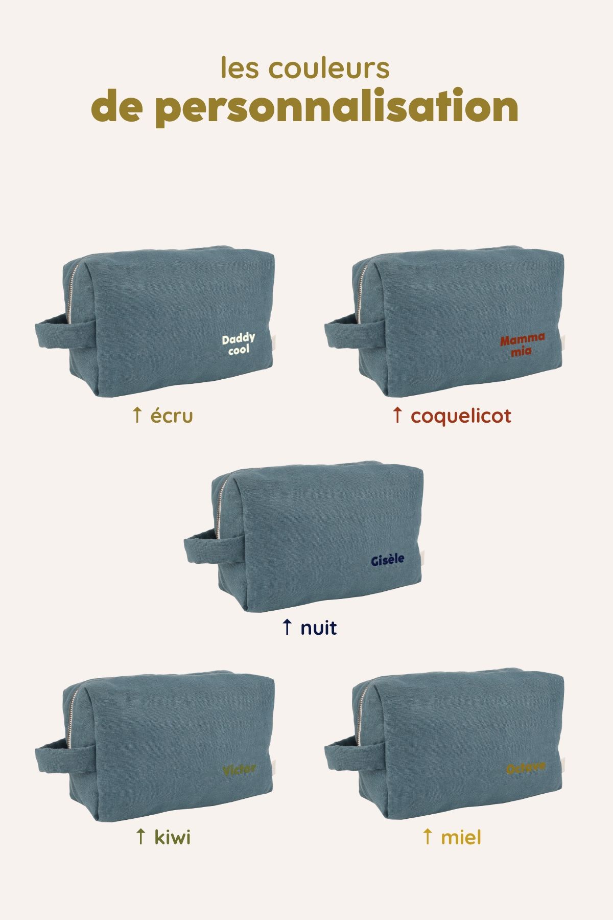 grande trousse de toilette avec des poches intérieures en lin personnalisable enfant adulte