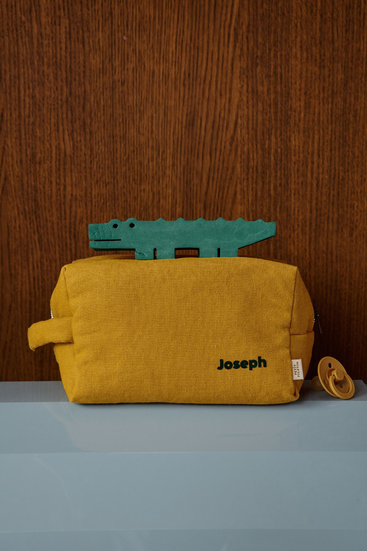 large toiletry bag with personalized interior linen pockets for children and adults