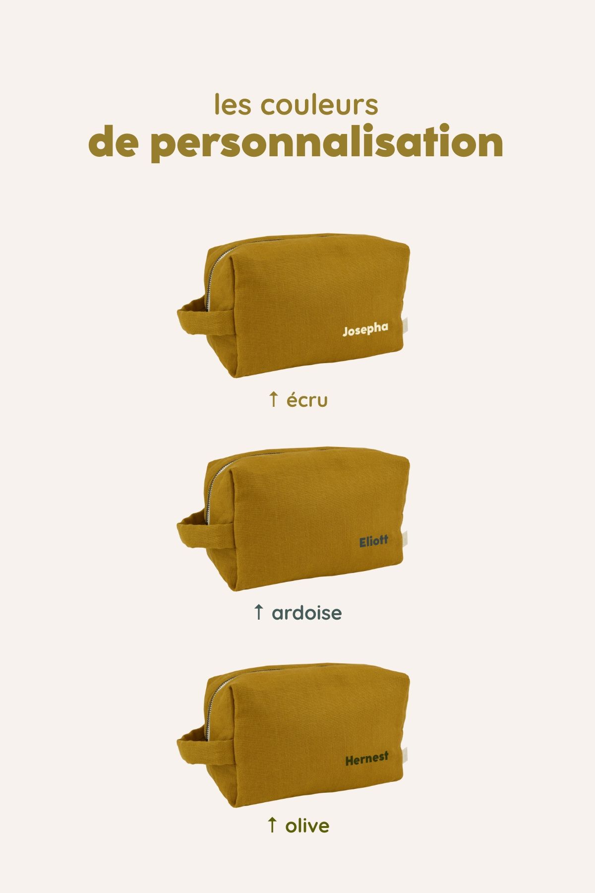 large toiletry bag with personalized interior linen pockets for children and adults