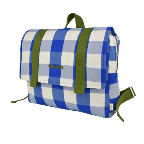 preschool backpack for children in checkered cotton, personalizable