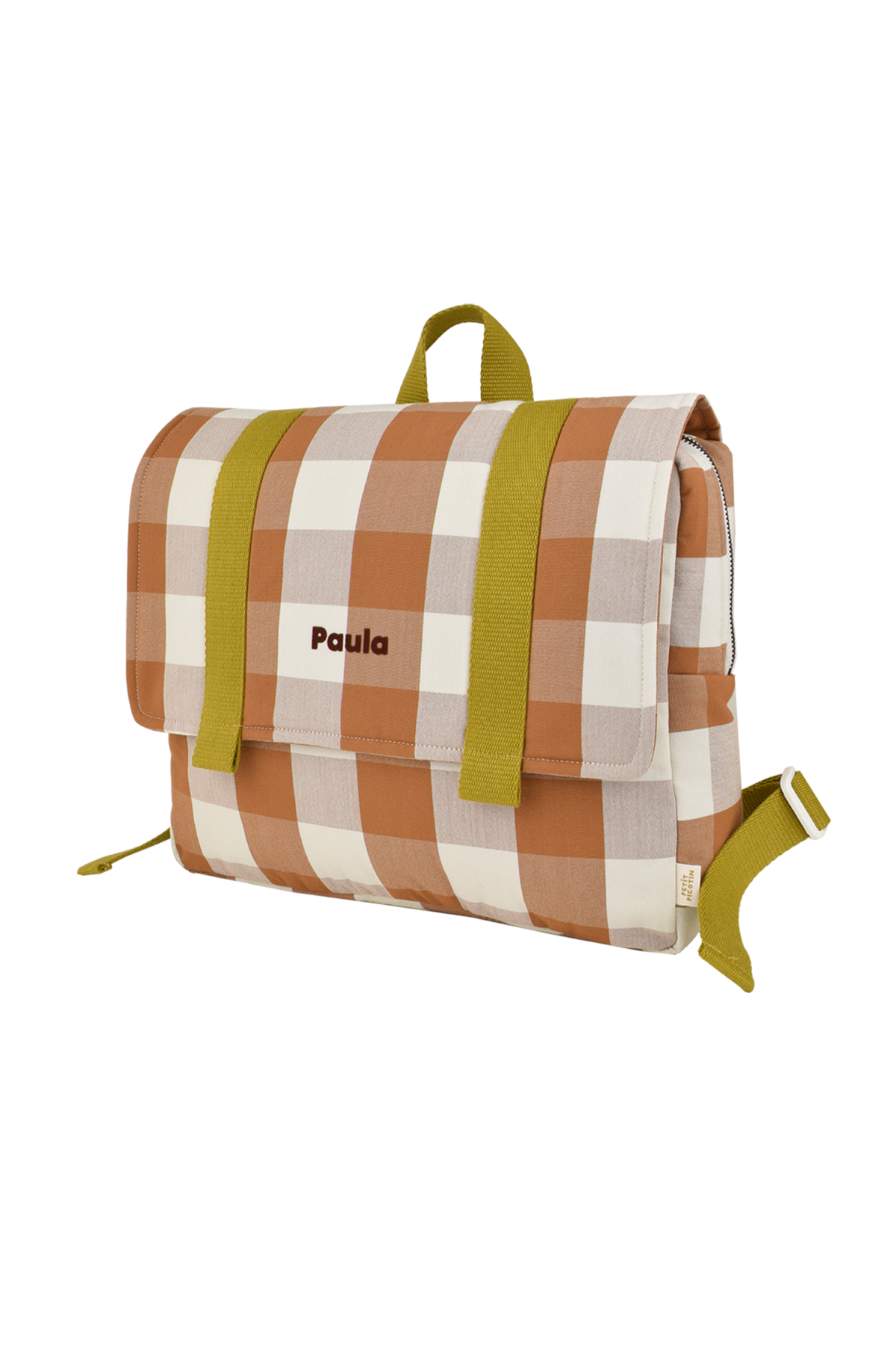 cartable maternelle enfant en coton à carreaux et personnalisable