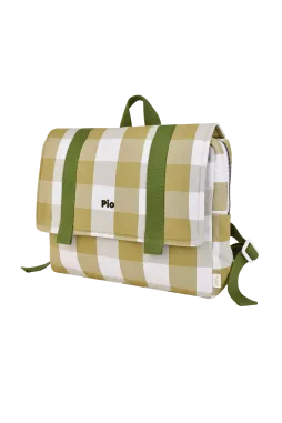 cartera escolar infantil en algodón a cuadros y personalizable