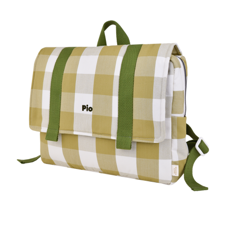 cartera escolar infantil en algodón a cuadros y personalizable