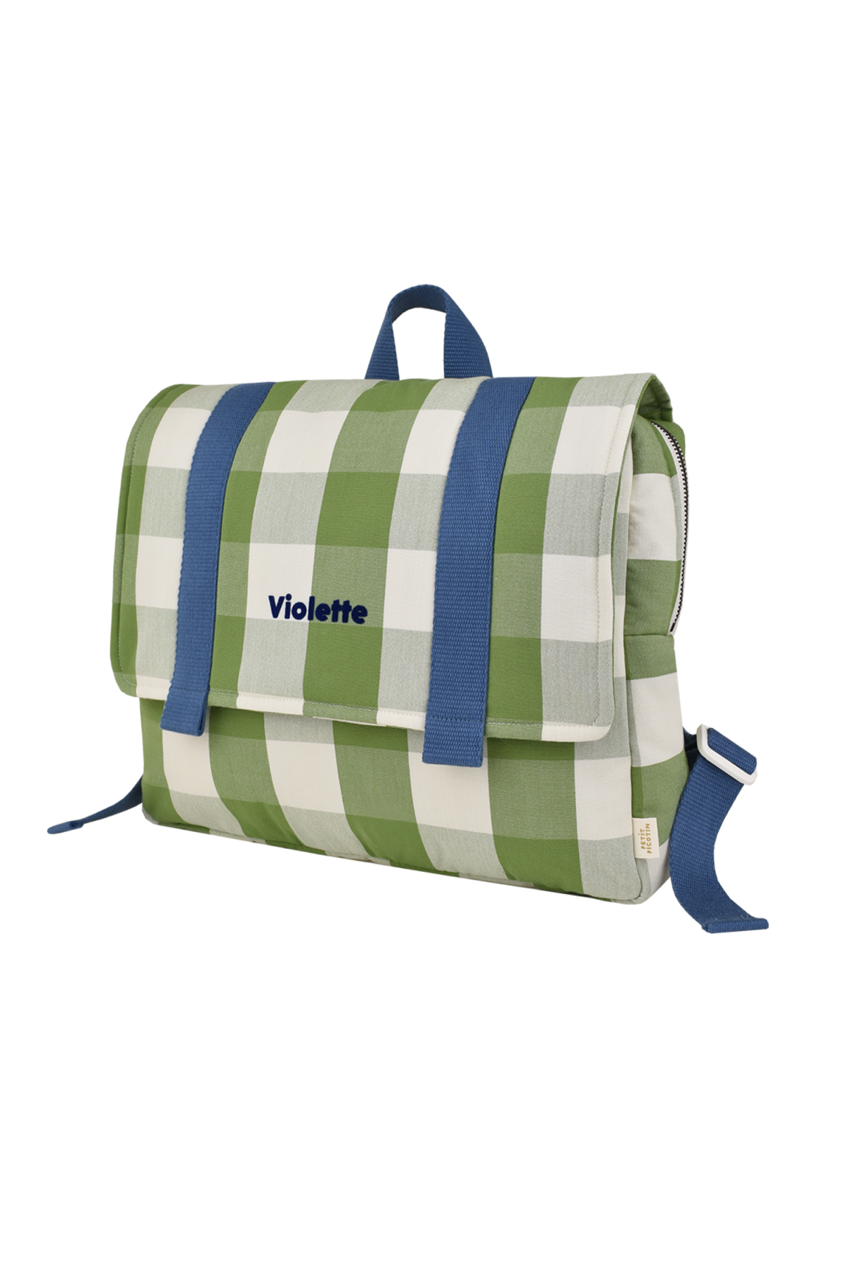 preschool backpack for children in checkered cotton, personalizable