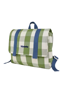 cartera escolar infantil en algodón a cuadros y personalizable