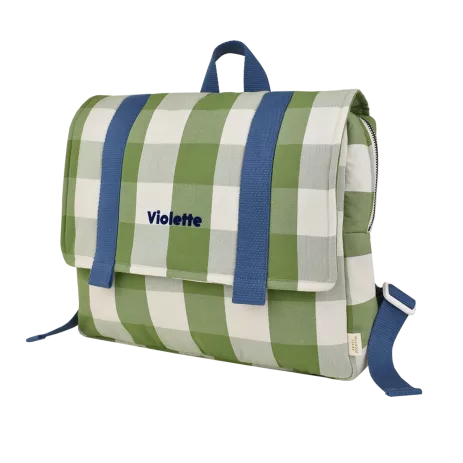 preschool backpack for children in checkered cotton, personalizable
