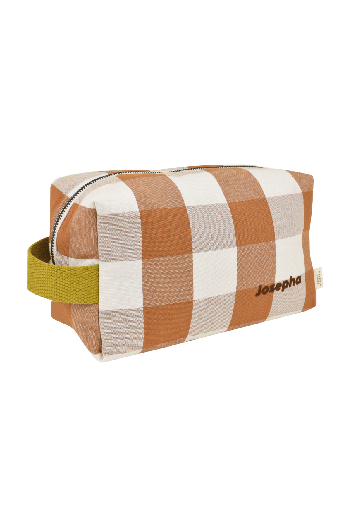 personalizable checkered cotton toiletry bag