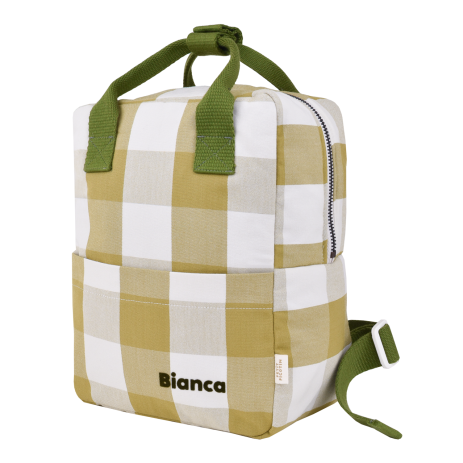personalized checkered cotton backpack for children
