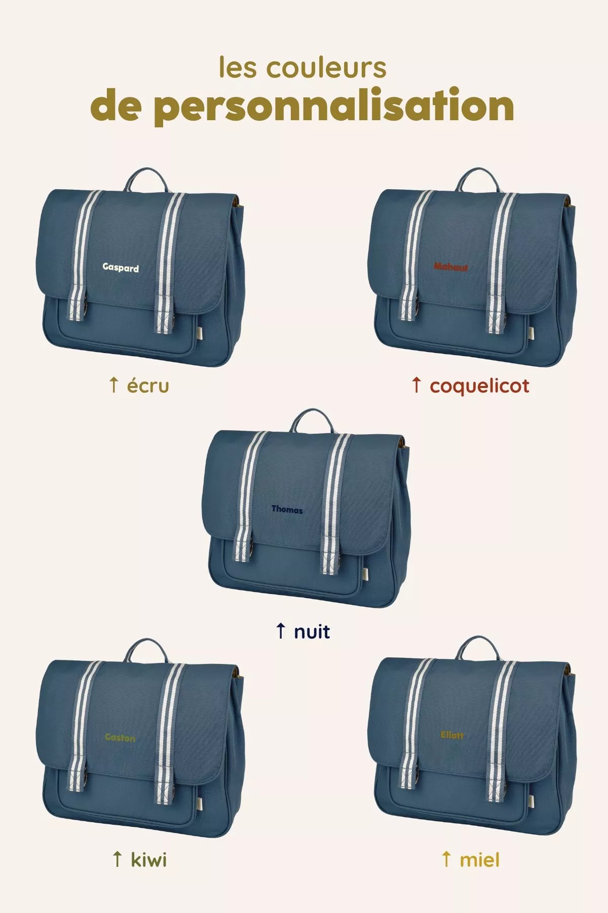 personalizable primary school satchel for children