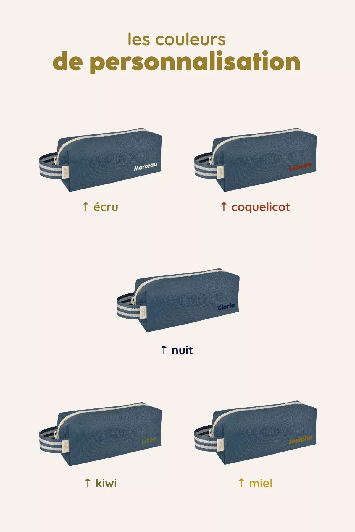 jolie trousse d'école unie et personnalisée avec zip