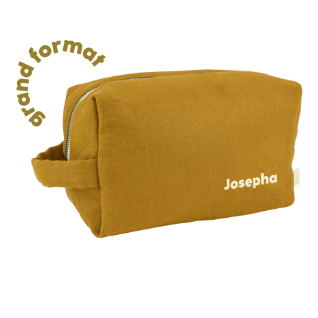 grande trousse de toilette avec des poches intérieures en lin personnalisable enfant adulte