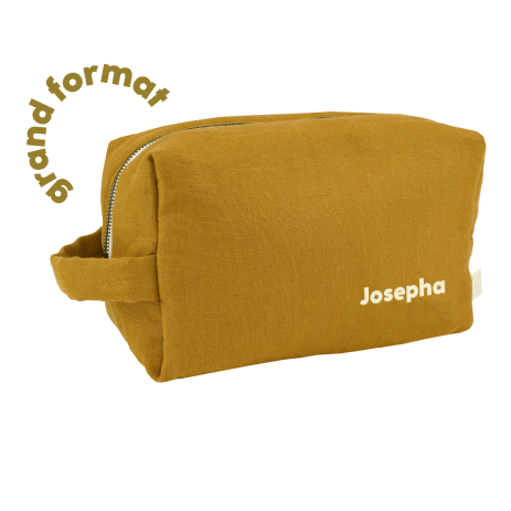 large toiletry bag with personalizable linen interior pockets for children and adults