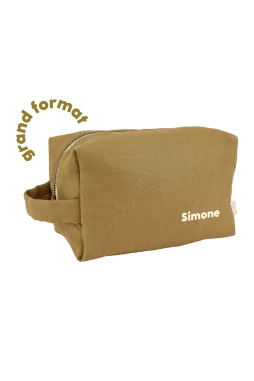 large toiletry bag with personalizable linen interior pockets for children and adults
