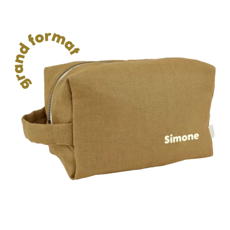 large toiletry bag with personalizable linen interior pockets for children and adults