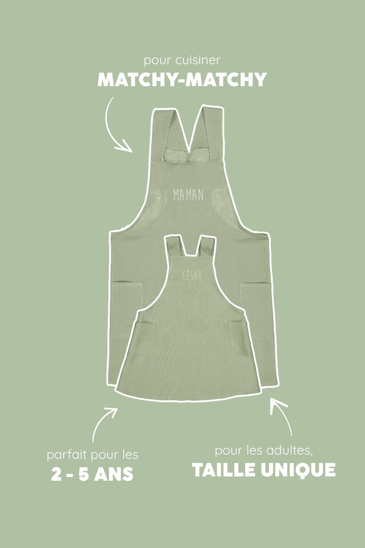 tablier de cuisine en lin pour enfant - uni et joli à personnaliser - tablier japonais