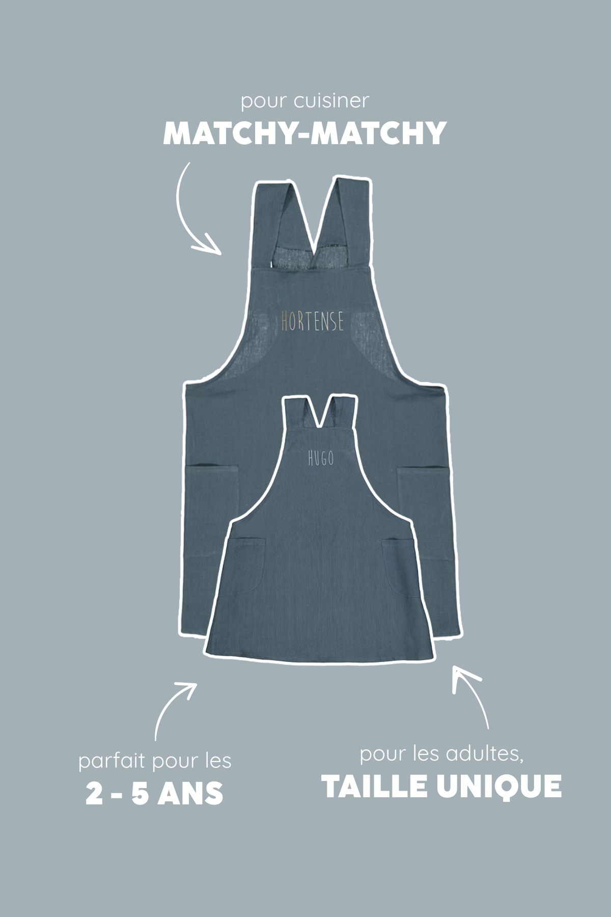 tablier de cuisine en lin pour enfant - uni et joli à personnaliser - tablier japonais