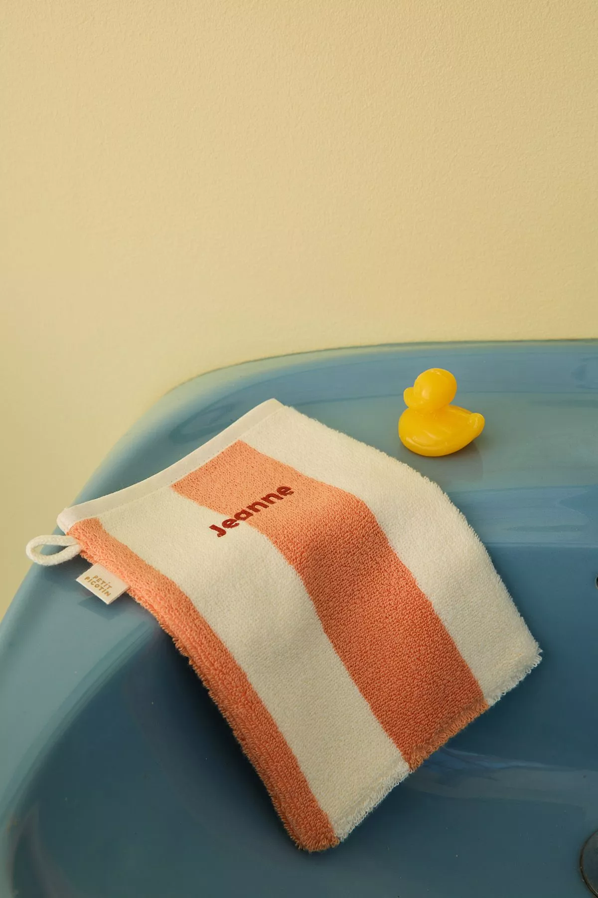 personalized striped terry cloth bath mitt