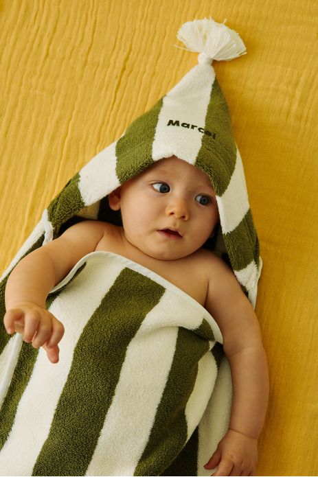 capa de baño bebé de esponja a rayas y personalizable