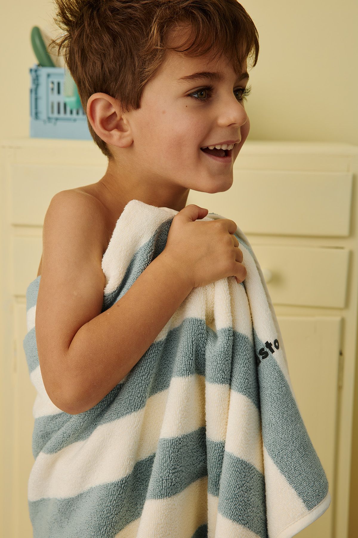 striped terry bath towel, personalizable for children