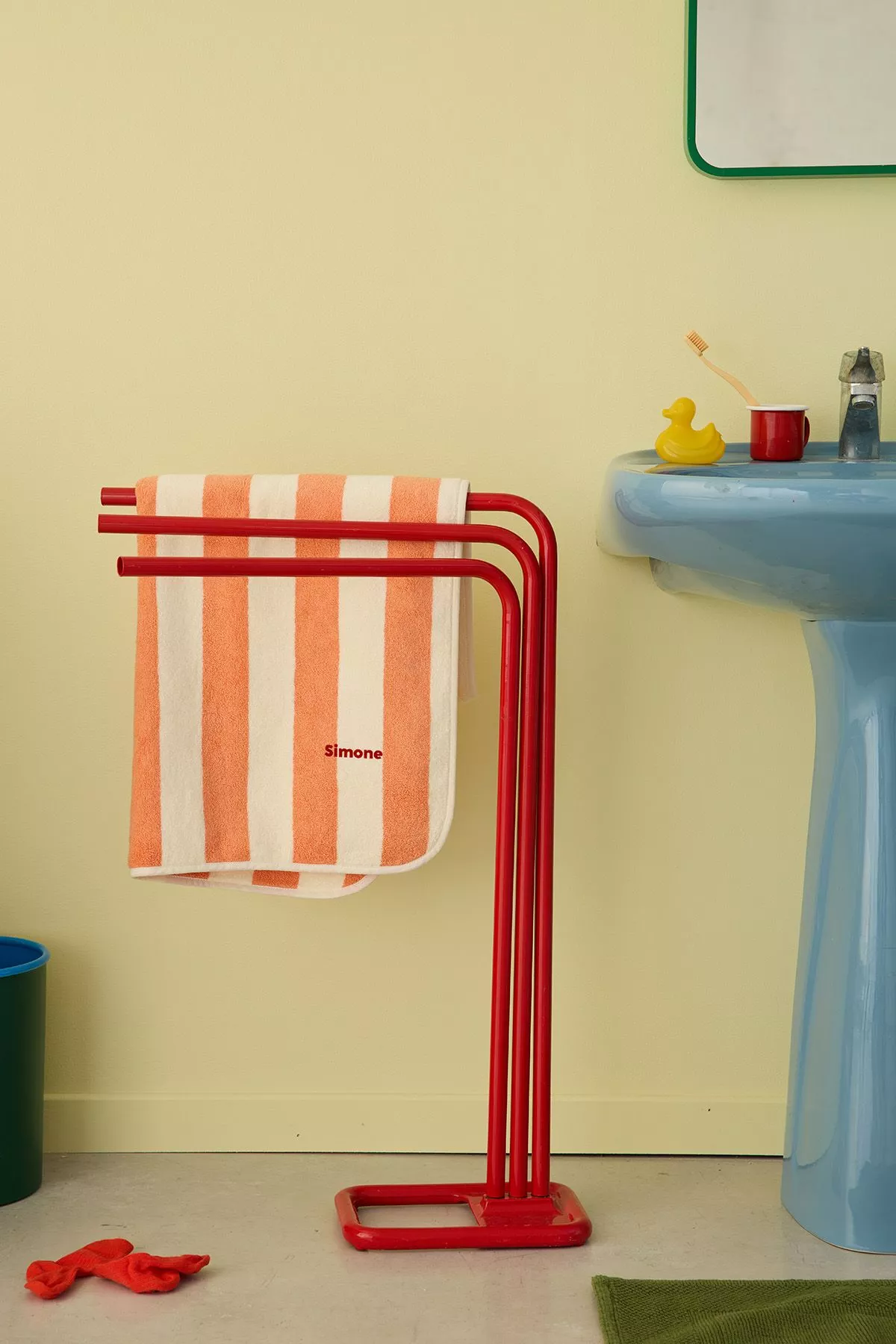 striped terry bath towel, personalizable for children