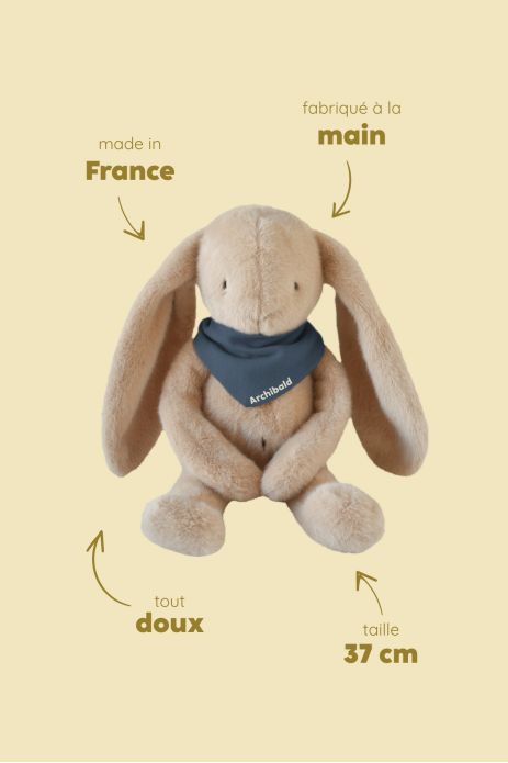 Peluche de apego de conejito para bebé, personalizable, regalo de nacimiento, hecha en Francia