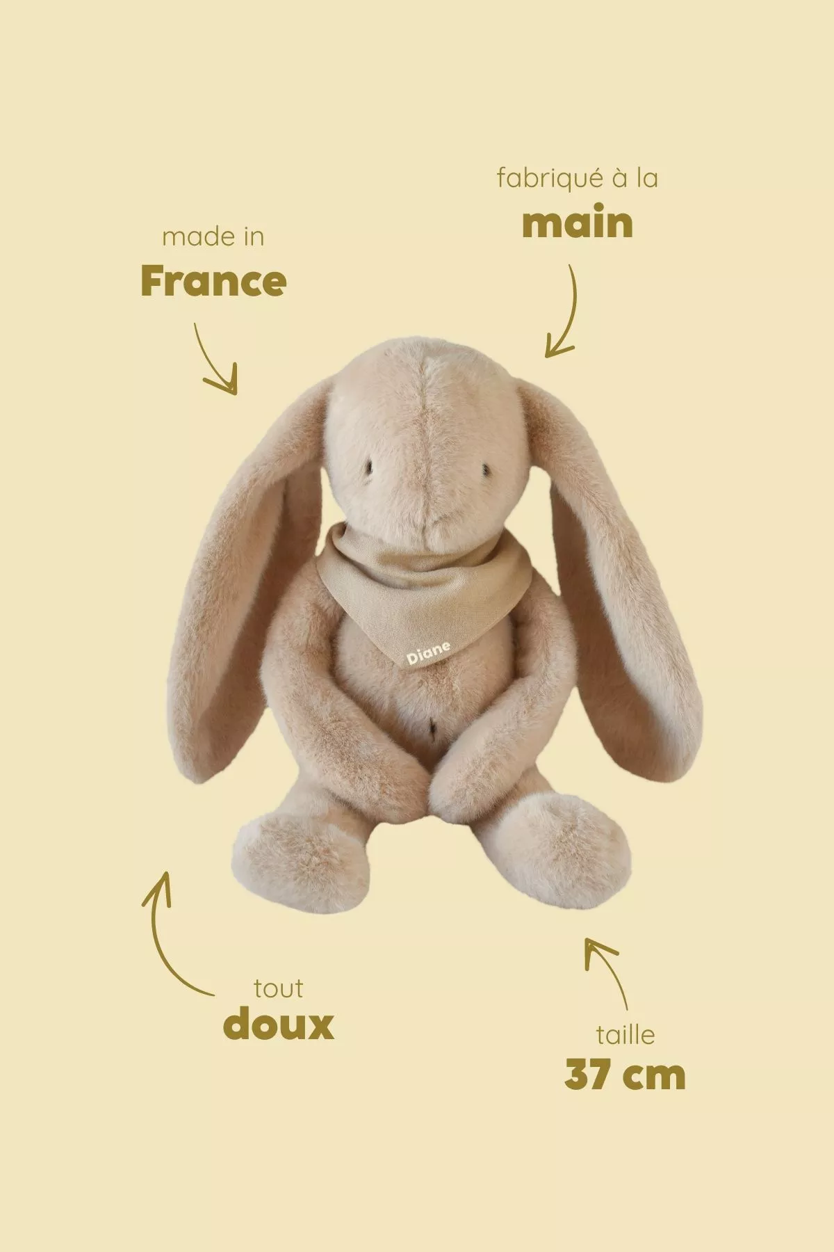 Peluche de apego de conejito para bebé, personalizable, regalo de nacimiento, hecha en Francia