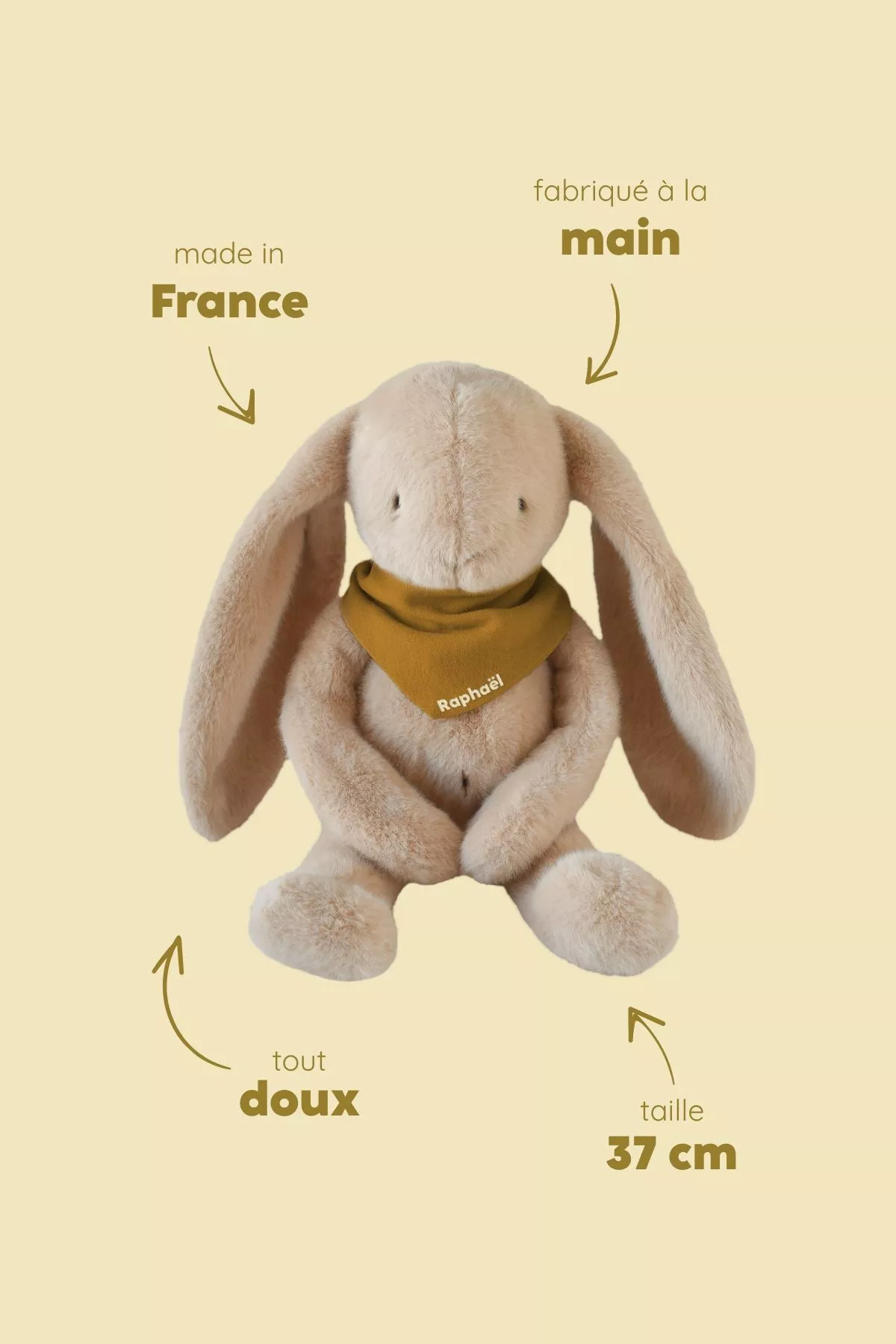 Peluche de apego de conejito para bebé, personalizable, regalo de nacimiento, hecha en Francia