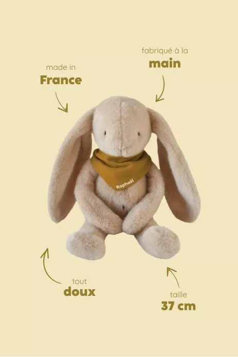 Peluche de apego de conejito para bebé, personalizable, regalo de nacimiento, hecha en Francia