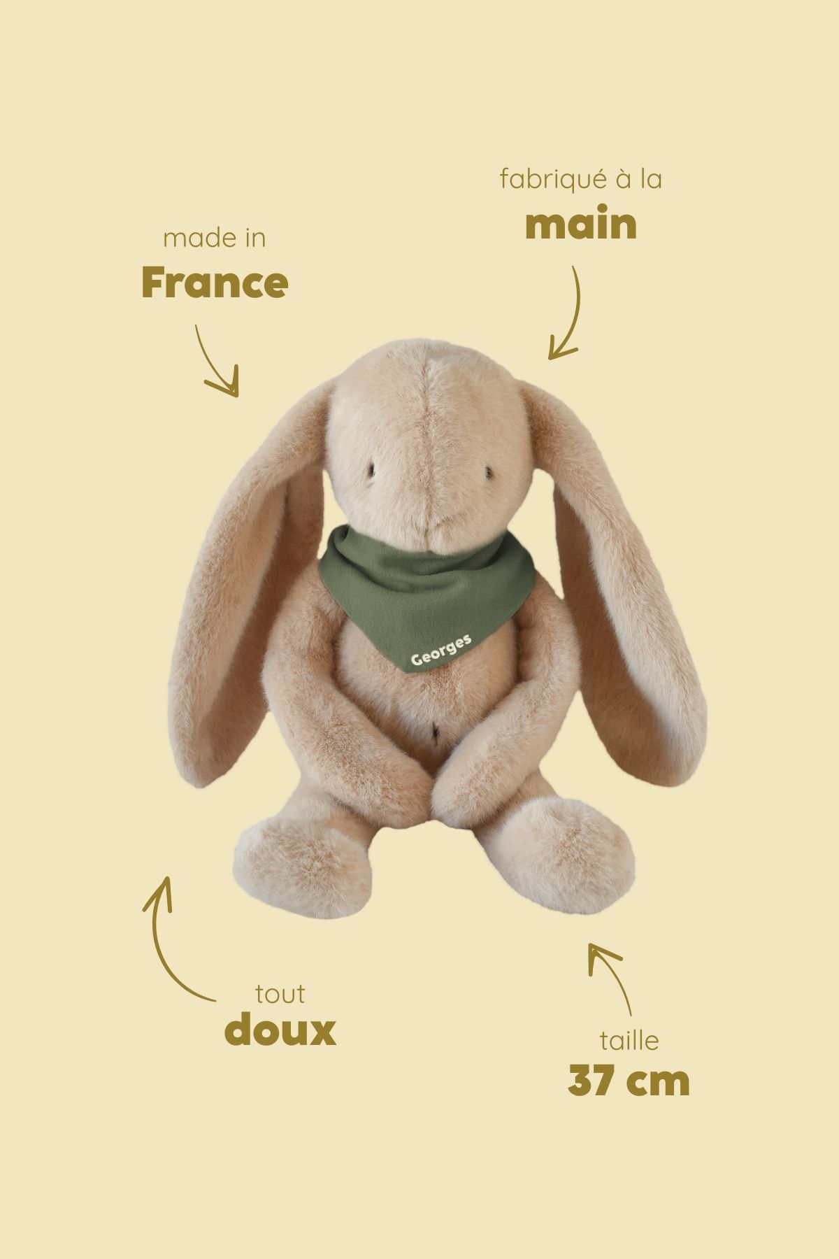 Peluche de apego de conejito para bebé, personalizable, regalo de nacimiento, hecha en Francia