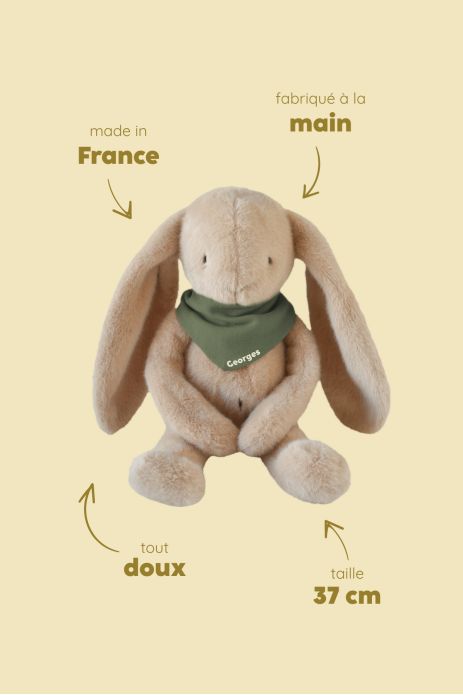 Peluche de apego de conejito para bebé, personalizable, regalo de nacimiento, hecha en Francia
