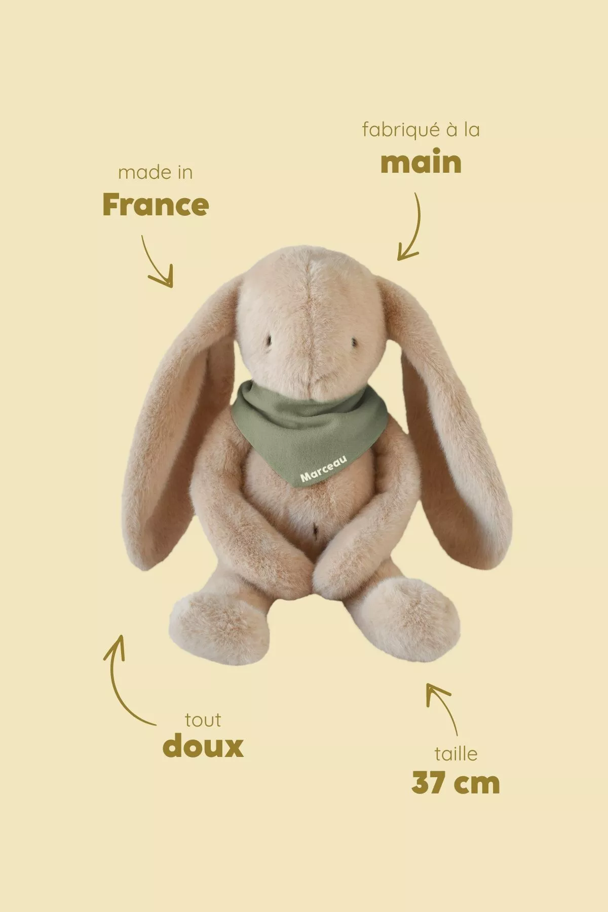 Peluche de apego de conejito para bebé, personalizable, regalo de nacimiento, hecha en Francia