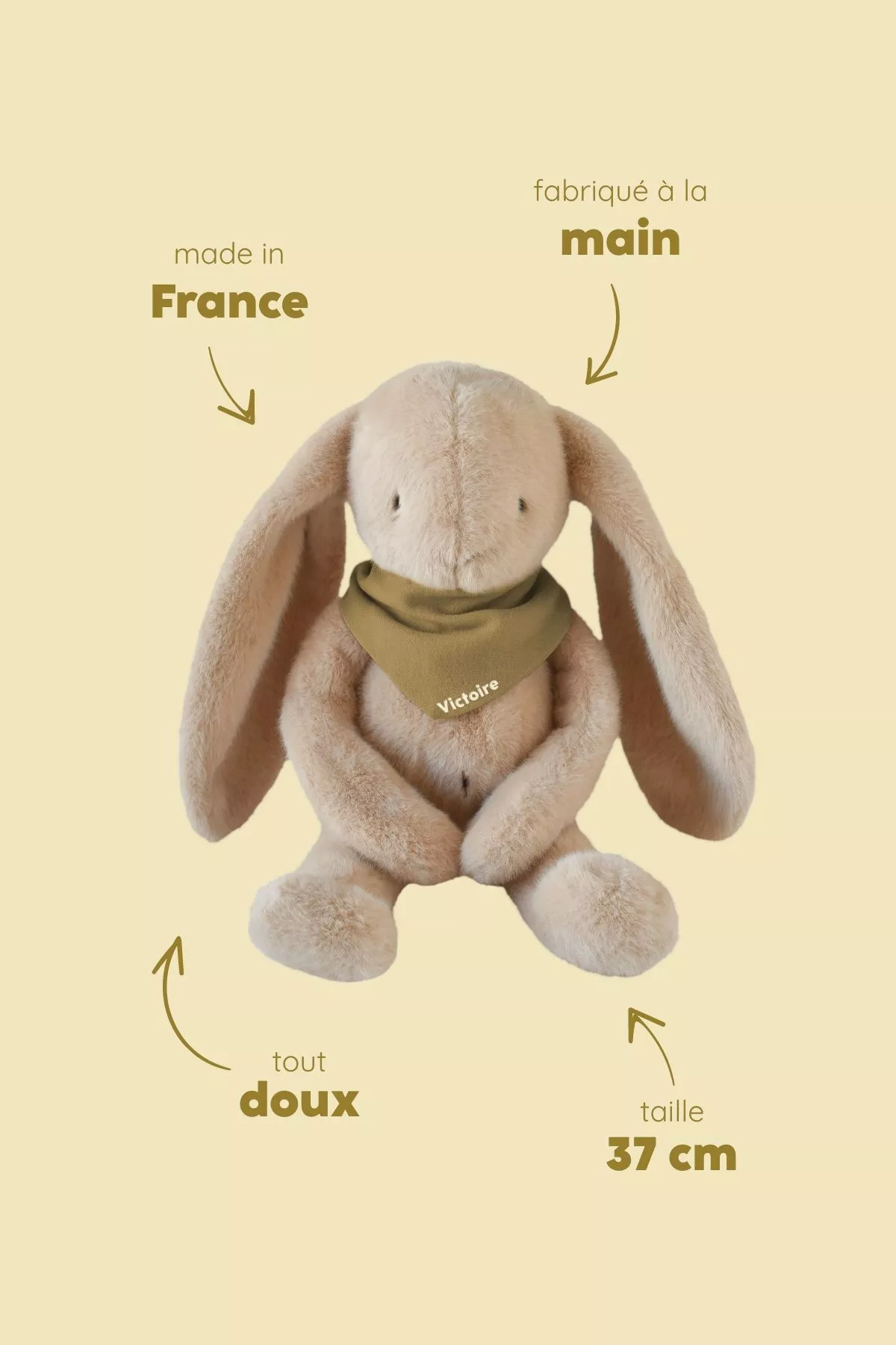 Peluche de apego de conejito para bebé, personalizable, regalo de nacimiento, hecha en Francia